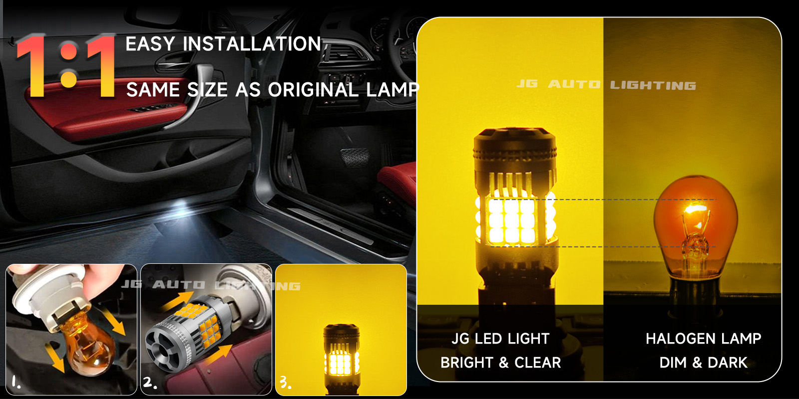 JG T20 36smd 3030 3157 7443 1157 1156 BAU15S White Amber Red LED Turn Signal DRL Brake Tail Reversing Light Bulbs LED Bulbs 56W 600% High Brightness CAN-Bus Error Free