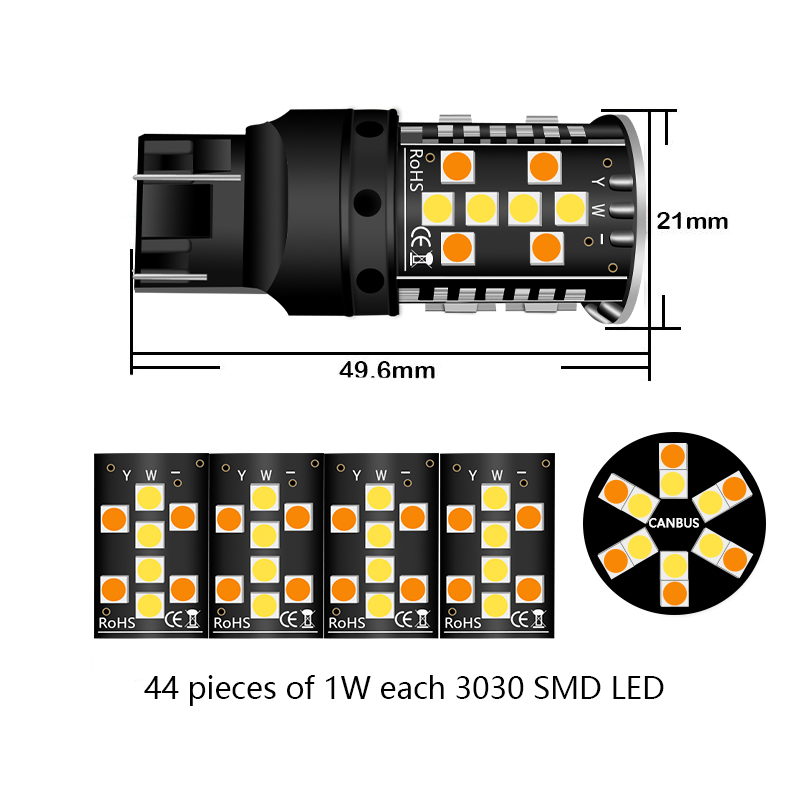 JG T20 9-36V 44smd 3030 Dual Color CANBUS Anti Hyper Flash Bulb 2800LM 28W Turn Signal Light 1157 BAY15D 7443 Switchback LED